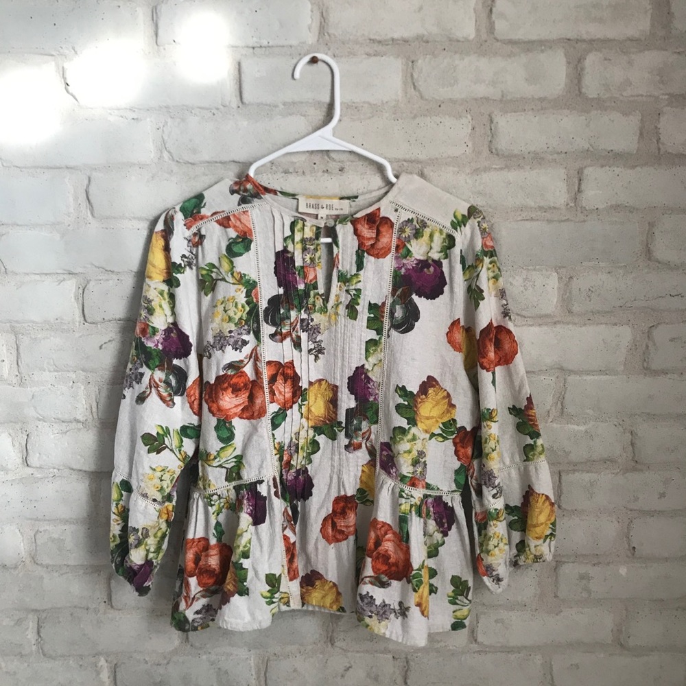 Brass & Roe Floral Long Sleeve Ruffle Bottom M